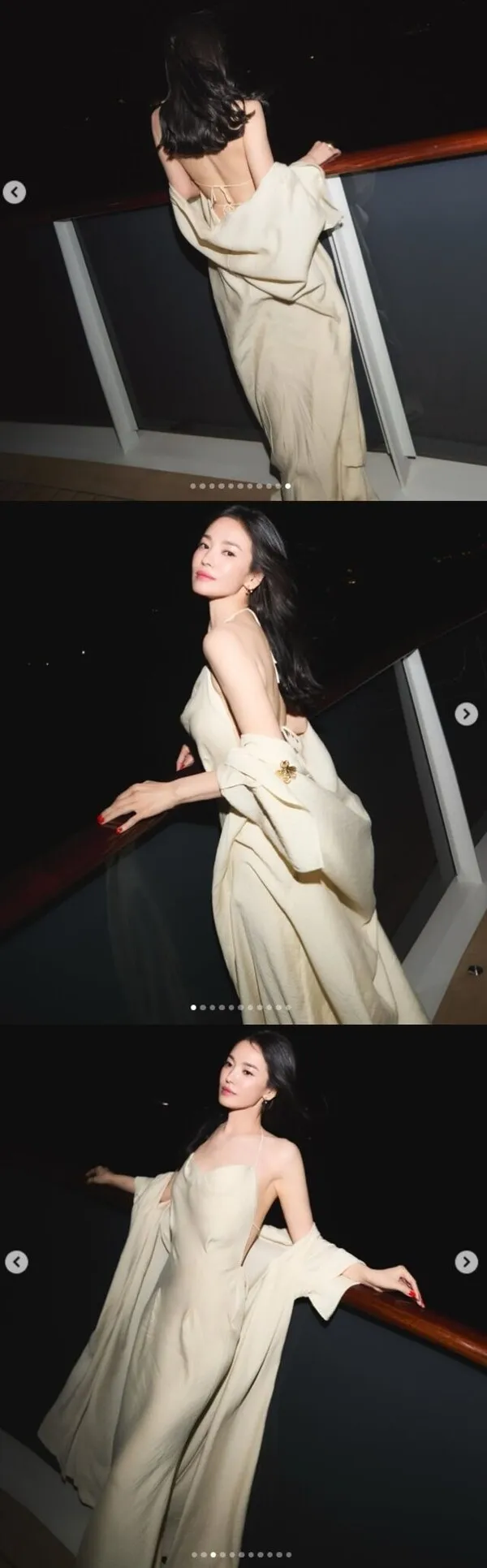 ソン・ヘギョ、パリの夜を彩る大胆な露出と優雅なファッションセンスを披露