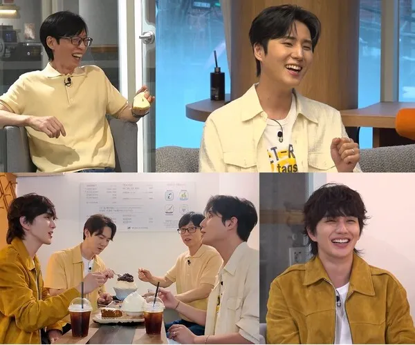 Yoo Seung-ho on his knees over a ping pong ball, while Young K devours 8 servings of air and 4 packs of ramen