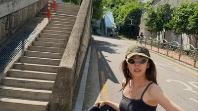 Son Dam-bi's Hip Fashion While Strolling with a Stroller