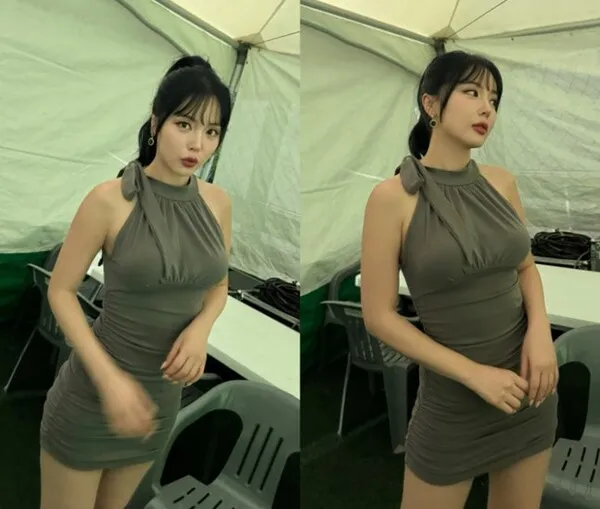 洪真英、妊娠説を封じた完璧な密着ワンピース姿