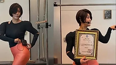 YouTuberのラルラルがピラテス講師に変身、パッドで誇張したボディを披露。