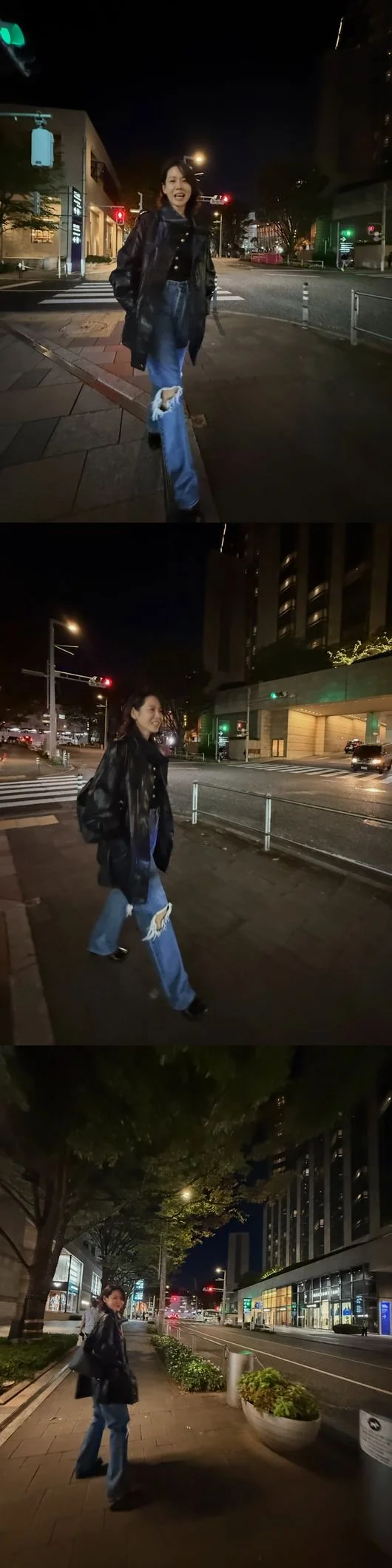 Son Ye-jin như đang đóng phim noir trên phố đêm - Áo khoác da phối cùng quần jeans cũ