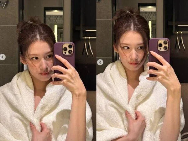TWICE's SANA playing a cat role and showing aegyo with just a shower towel