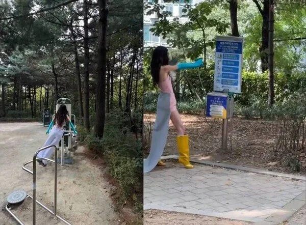 IVE's Jang Wonyoung, Napping on a Mountain Gym Bench? What About the Mosquitoes?